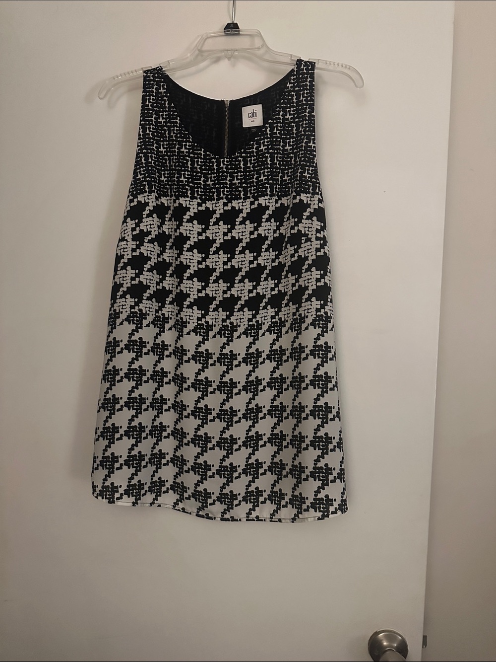 CAbi Black & White Houndstooth Sleeveless Dress